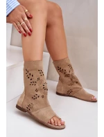 Zazoo 3437 Damskie Zamszowe Sandały Z Cholewką Na Zamek Beżowe