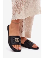 Płaskie Klapki Damskie Z Ozdobnym Detalem Czarne Nenitta