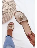 Klapki Damskie Na Płaskim Obcasie Z Ozdobnym Detalem KV51-007 Złote