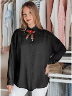 Dámske nadrozmerné dlhé tričko s mašľou LOSANDO black FashionStreet DY0453 Dámske nadrozmerné dlhé tričko s mašľou LOSANDO black FashionStreet DY0453