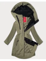 Ľahko zateplená dámska bunda v olivovej farbe s kapucňou LHD (LHD-24589)