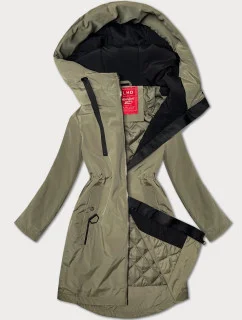 Ľahko zateplená dámska bunda v olivovej farbe s kapucňou LHD (LHD-24589)