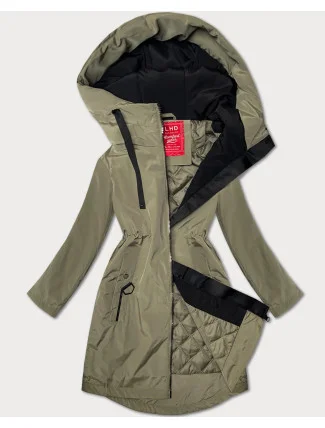 Ľahko zateplená dámska bunda v olivovej farbe s kapucňou LHD (LHD-24589)