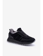Zamszowe Sneakersy Damskie Z Futerkiem I Błyszczącym Elementem Big Star OO274580 Hi-Poly System Czarne