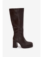 Kozaki Damskie Przed Kolano Na Zamek Obcas Słupek Czekoladowe Selvia