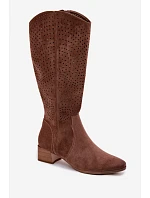 Dámské perforované kozačky na nízkém podpatku Vinceza 58637 světle hnědé