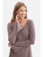 B308 Rebrované midi šaty - kakaové