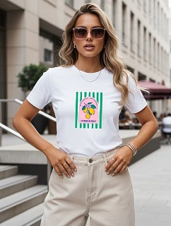 Dámske bavlnené tričko s potlačou, biele, FashionStreet NX8039RY