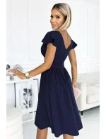 425-3 MATILDE Šaty s výstrihom a krátkymi rukávmi - GRANITE