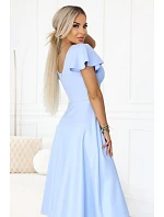 675-1 Midi šaty Blinky s obálkovým výstrihom a brokátovým leskom - modré