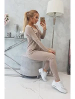 Súprava s gombíkovým výstrihom tmavo béžová