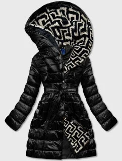 Ľahká čierna dámska zimná bunda so zateplenou kapucňou (omdl-019)
