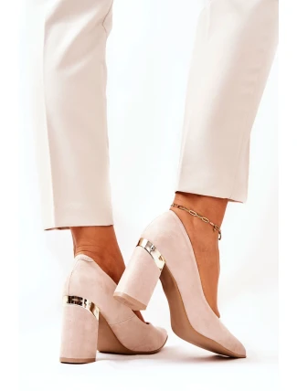 Zamszowe Czółenka Lewski 3117 Beżowe