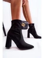 Damskie Botki Materiałowe Na Obcasie Czarne Amile