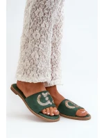 Damskie Płaskie Klapki Z Cekinami S.Barski KV27-052 Zielone