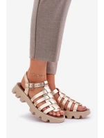 Skórzane Sandały Damskie Zazoo 3695 Złote