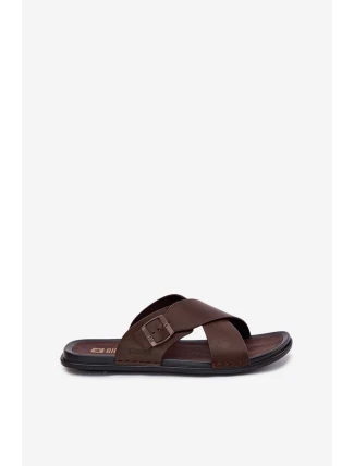 Kožené pánske papuče s prackou Big Star RR174077 Brown Kožené pánske papuče s prackou Big Star RR174077 Brown