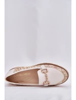 Skórzane Mokasyny Damskie Ze Złotym Detalem Laura Messi 2938 Jasnobeżowe