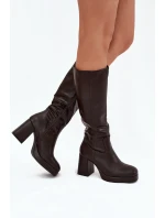 Kozaki Damskie Przed Kolano Na Zamek Obcas Słupek Czekoladowe Selvia