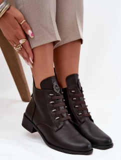 Niskie Botki Ocieplane Na Zamek Z Ozdobą Brązowe Nevalia