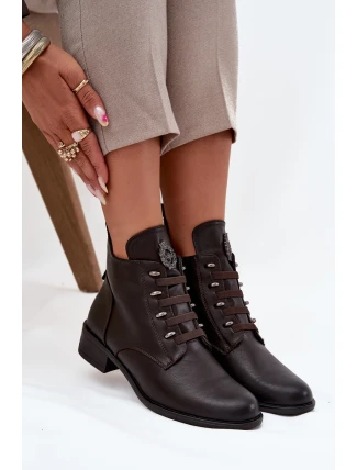 Niskie Botki Ocieplane Na Zamek Z Ozdobą Brązowe Nevalia