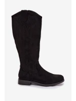 Dámské kozačky s otevřeným vzorem na nízkém podpatku S.Barski HY61-8022 Černé