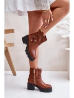 Damskie Skórzane Botki Na Zamek Lewski 3435 Brązowe