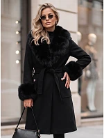 Dámsky kabát s odnímateľným kožušinovým golierom, čierny, FashionStreet TY6074 Dámsky kabát s odnímateľným kožušinovým golierom, čierny, FashionStreet TY6074