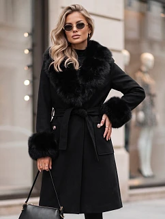 Dámsky kabát s odnímateľným kožušinovým golierom, čierny, FashionStreet TY6074