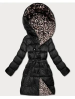 Plus size obojstranná zimná bunda čierna/panther (M6-6008-1)