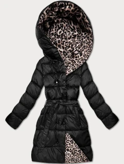 Plus size obojstranná zimná bunda čierna/panther (M6-6008-1)