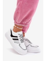 Sneakersy Damskie Na Platformie Biało-Czarne Ofenale