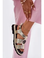 Skórzane Sandały Damskie Lakierowane Z Ozdobnym Detalem Artiker 56C0689 Złote