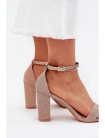 Błyszczące Sandały Damskie Na Słupku Różowe Złoto Kavina