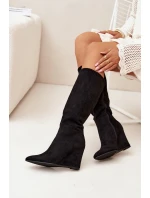 Ocieplane Kozaki Damskie Na Koturnie Czarne Rosina