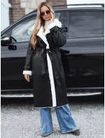 Dámsky zimný kabát CHICFROST dlhý čierny kožený FashionStreet TY4991 Dámsky zimný kabát CHICFROST dlhý čierny kožený FashionStreet TY4991