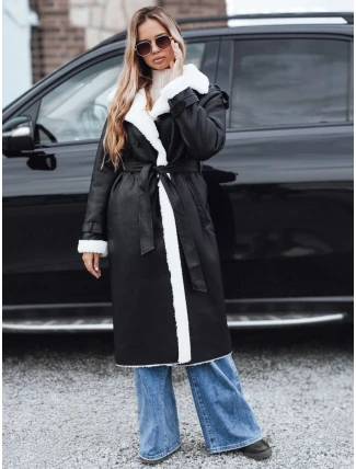Dámsky zimný kabát CHICFROST dlhý čierny kožený FashionStreet TY4991 Dámsky zimný kabát CHICFROST dlhý čierny kožený FashionStreet TY4991