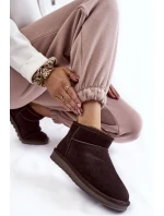 Damskie Zamszowe Niskie Śniegowce Brązowe Shelie