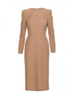 S412 Šaty v tvare ceruzky s ozdobnými ramenami - béžové