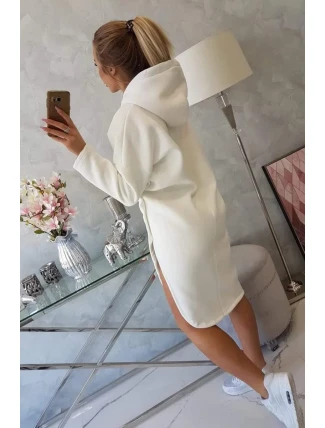Šaty s kapucňou a bočným rázporkom ecru