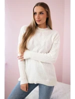 Sveter nasadený cez hlavu s módnou väzbou ecru
