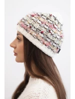 Dámska zimná čiapka s farebným vláknom a elastickou šnúrkou K352 ecru+pink neon+camel