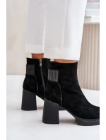 Zamszowe Botki Na Słupku Ocieplane D&A CR42-106 Czarne