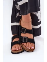 Zamszowe Klapki Damskie Z Klamrami Big Star RR274A390 Czarne