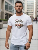 Pánske bavlnené tričko s retro potlačou biele FashionStreet NX5094R