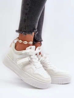 Sneakersy Damskie Na Platformie Z Eko Skóry Białe Moun