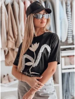 Dámske bavlnené tričko nadrozmernej veľkosti s 3D efektom PETINIA čierna FashionStreet RY2716