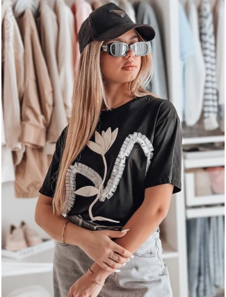 Dámske bavlnené tričko nadrozmernej veľkosti s 3D efektom PETINIA čierna FashionStreet RY2716