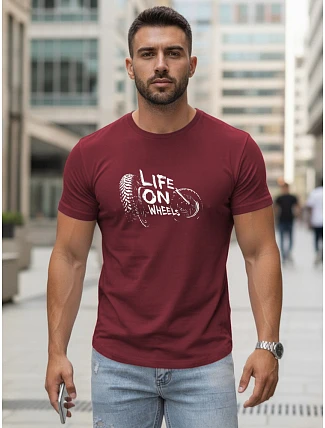 Pánske tričko Life on Wheels burgundy FashionStreet NX5016R