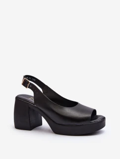 Zazoo 40376 Skórzane Sandały Na Masywnym Obcasie Czarne